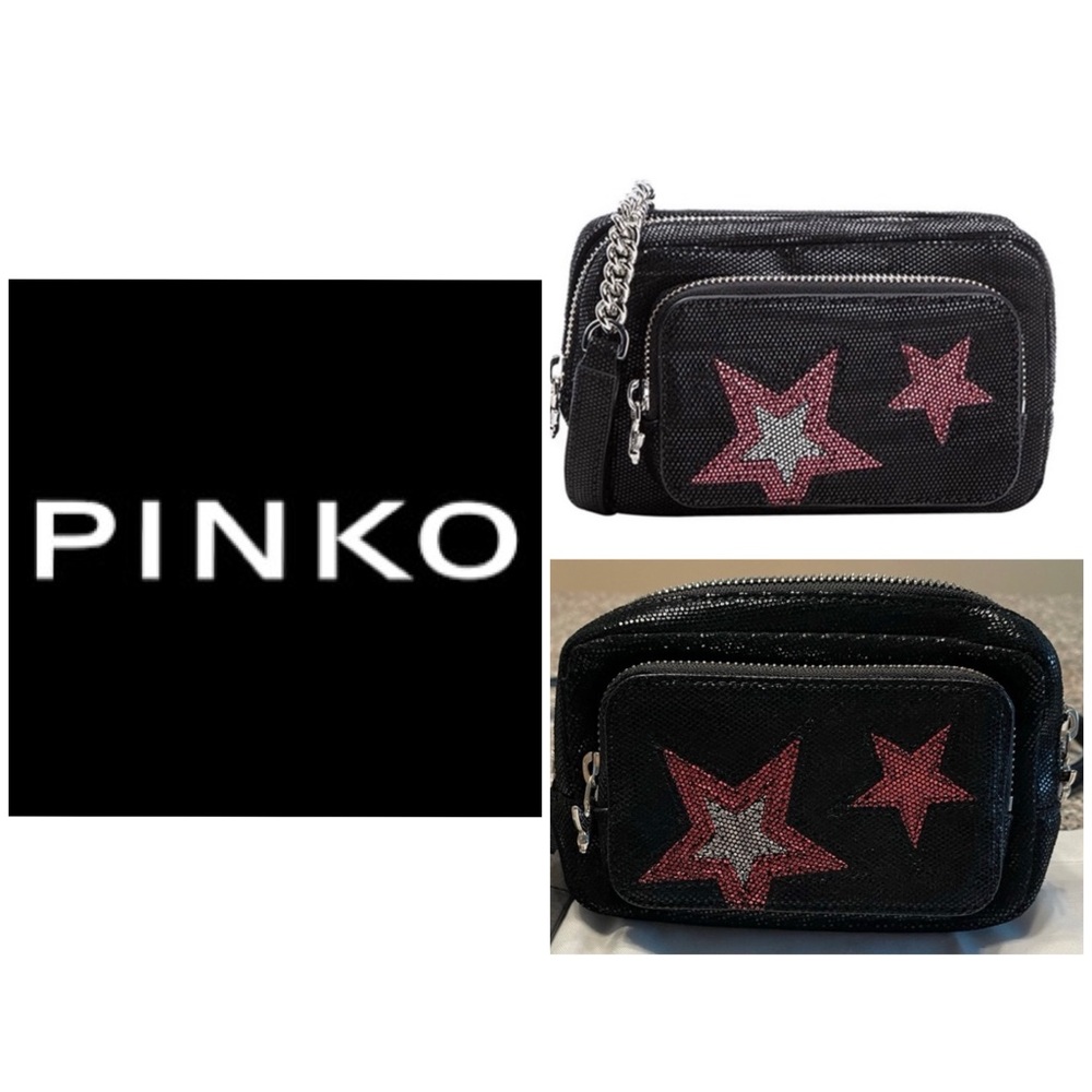 ‼️WOW‼️🤩🤩Pinko Mini Corelli Black Leather & Suede Pouch-NWT🤩SPECIAL EDISION‼️